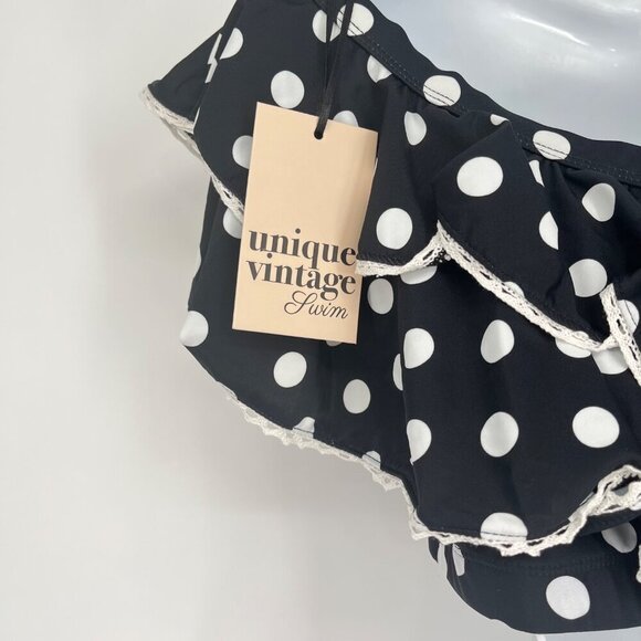 Unique Vintage Swim Off Shoulder Polka Dot Ruffle Bikini Top Size Large - Picture 5 of 8
